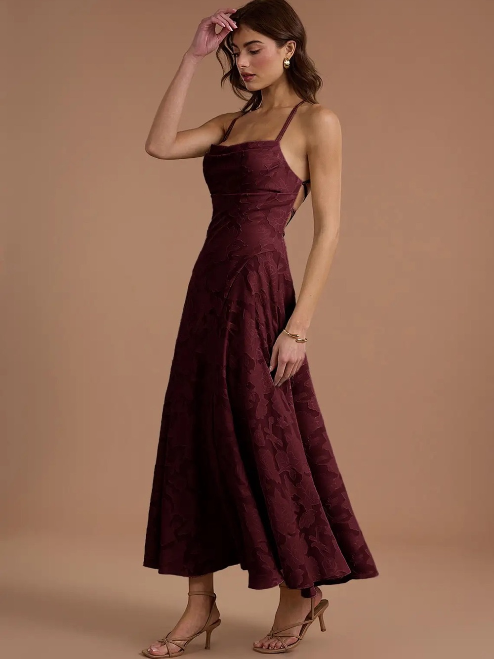 Women’s Lace Midi Slip Dress in Burgundy